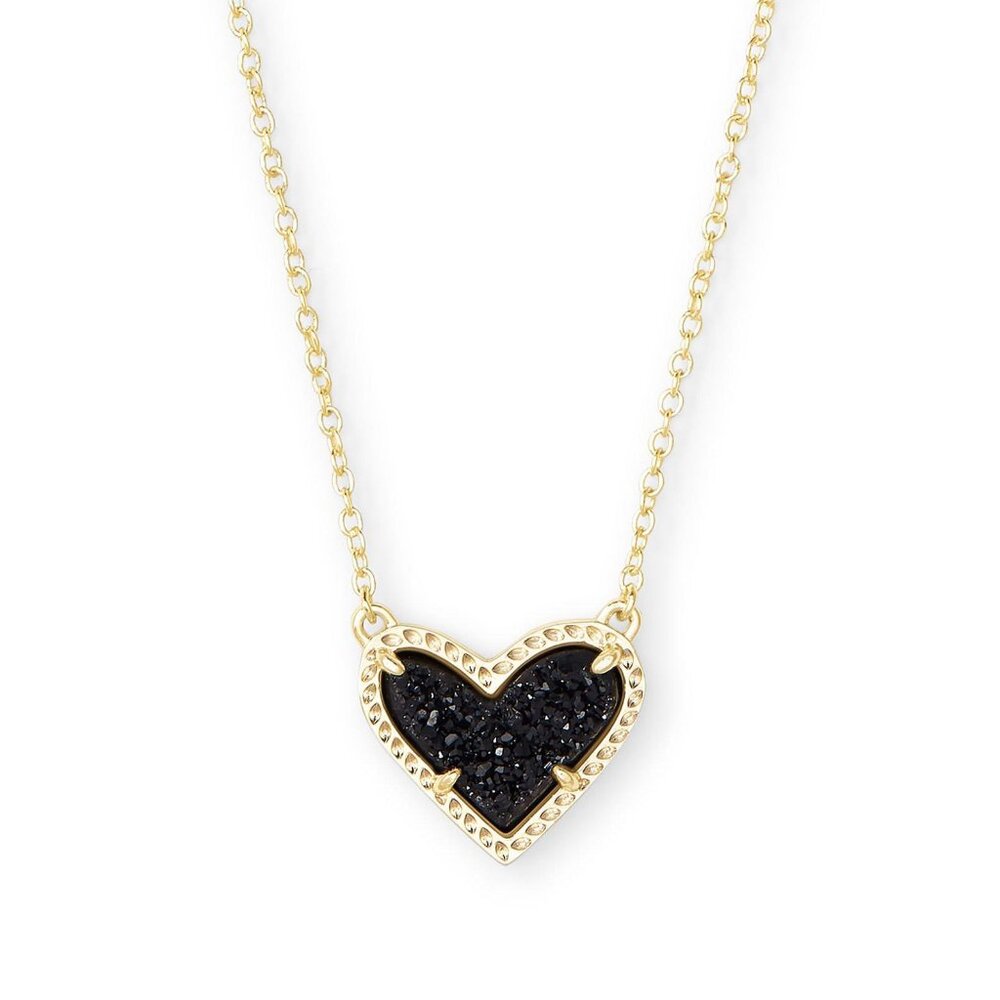 Black Heart Necklace 14K Gold Plated Heart Pendant Necklace Druzy Aesthetic